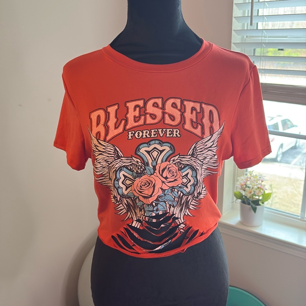 Blessed Crop Top Rip Detail